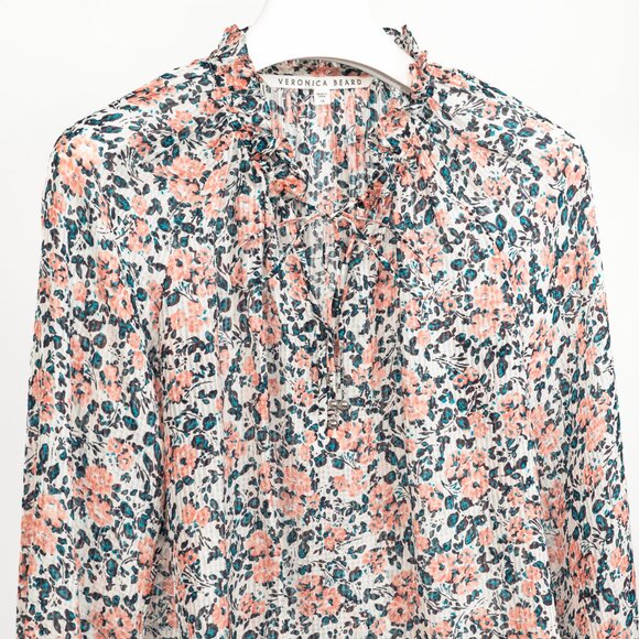 Veronica Beard Antonette White Floral-Print Silk Ruffled Blouse - Picture 4 of 10